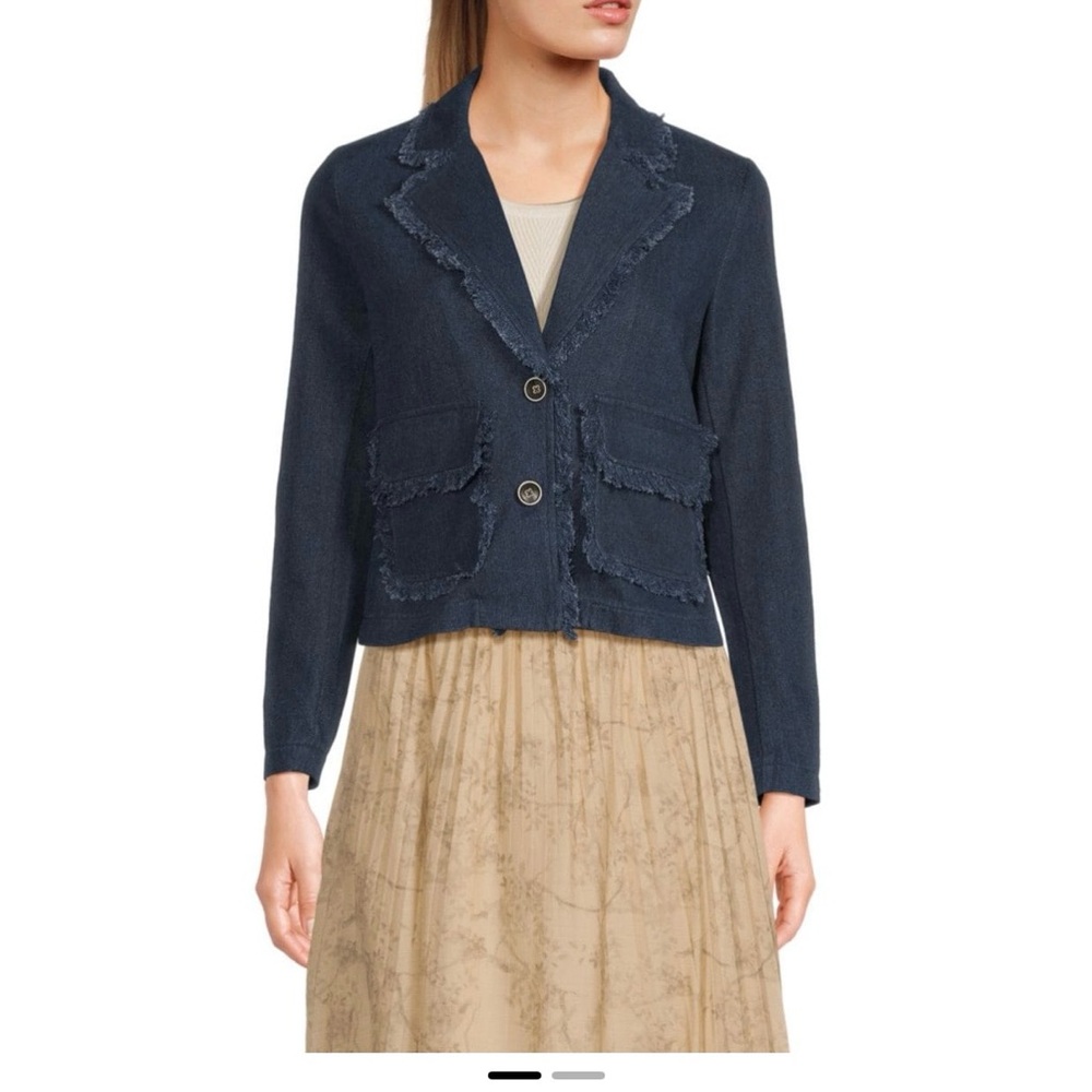 Bloomingdales Chic Navy Frayed Women's Blazer